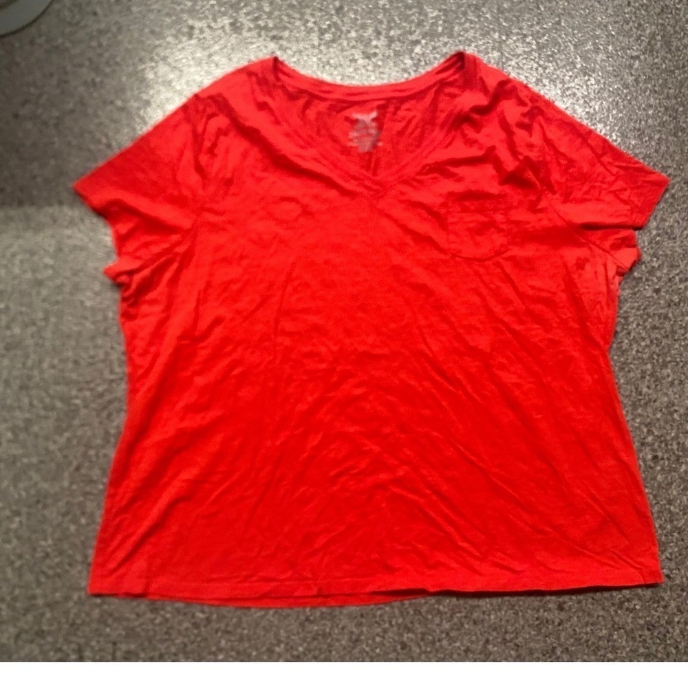 Faded Glory T-Shirt Women 4X Red Good V-Neck Short Sleeve Pocket Slub Cotton